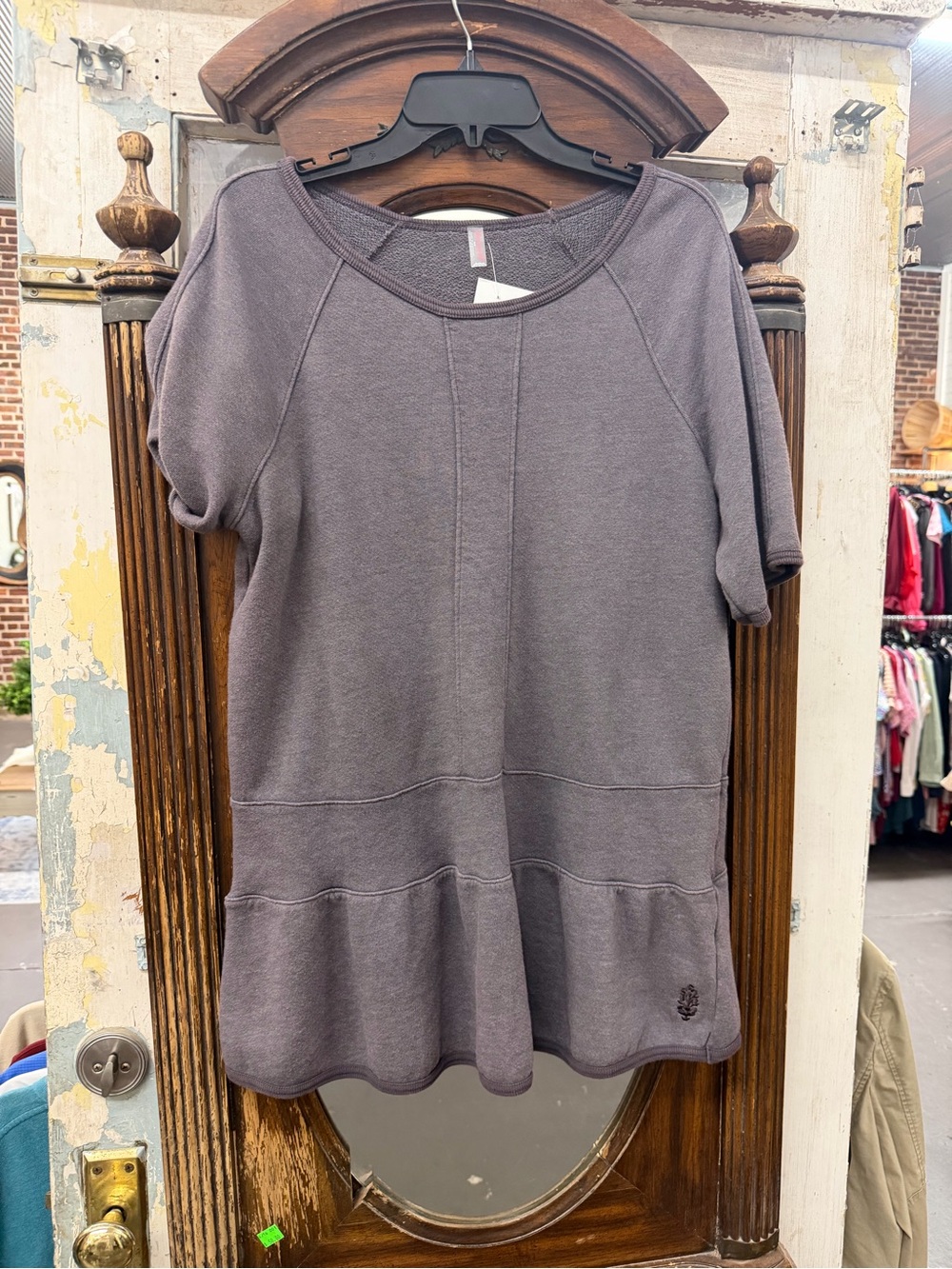 Free People Short Sleeve Peplum Tunic - Mauve Gray